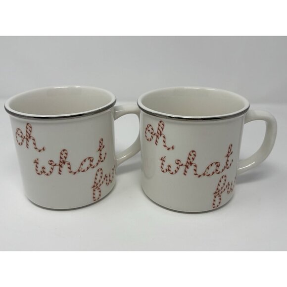 Pottery Barn lot of 2 Peppermint Sentiments HO HO HO Christmas Mugs Holiday - Picture 2 of 11